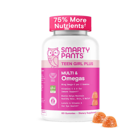 Teen Girl Daily Gummies – SmartyPants Multivitamin with Omega-3, A–K, and Biotin (60 ct)
