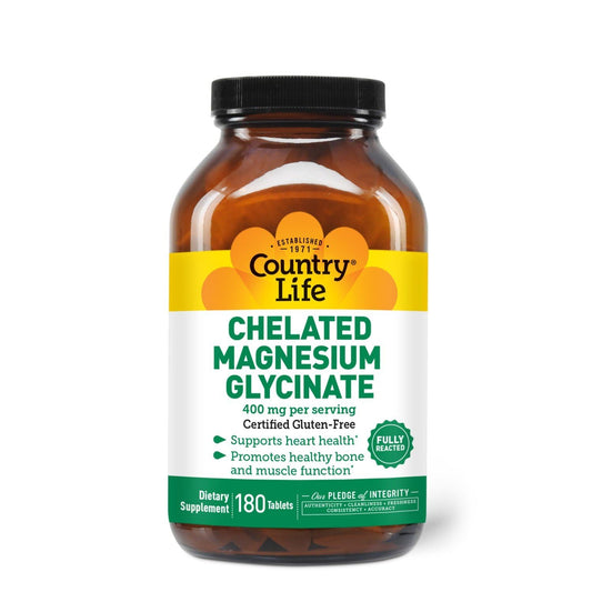 Chelated Magnesium by Country Life – High Absorption for Relaxation & Immunity (180 ct)