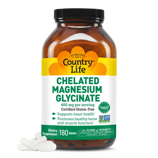 Chelated Magnesium by Country Life – High Absorption for Relaxation & Immunity (180 ct)
