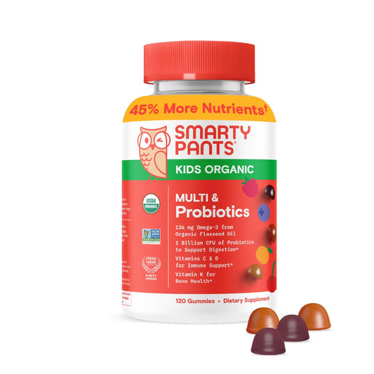SmartyPants Kids Gummies – Organic Daily Nutrients with Omega 3 & Probiotics (120 ct)
