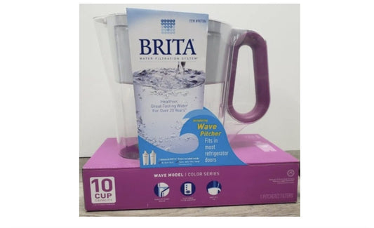 Brita Wave 10-Cup Water Pitcher – Includes 2 Advanced Filters, BPA-Free, White/Gray