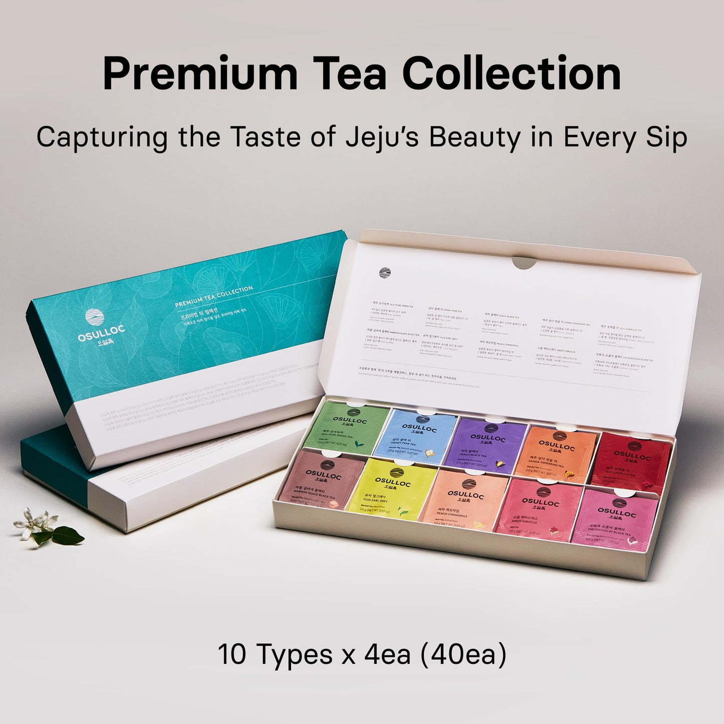 OSULLOC Premium Tea Collection – 40 Organic Bags from Jeju (10 Flavors)