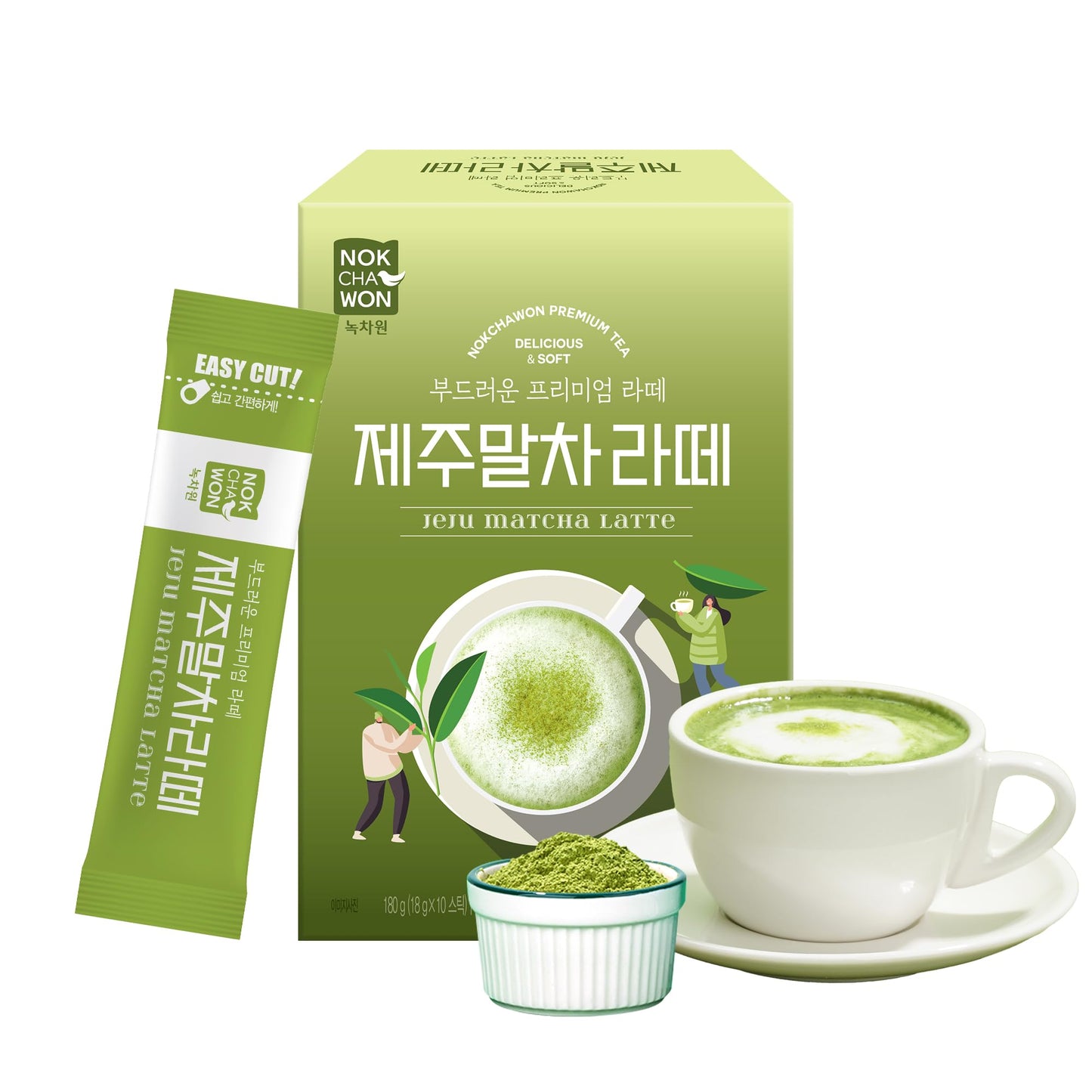 Nokchawon Jeju Matcha Latte Sticks – Creamy Sweet Green Tea with Jeju Matcha, 10 Count