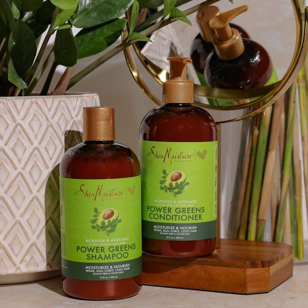SheaMoisture Power Greens Shampoo & Conditioner for Curly Dry Hair, 13oz, 2pk