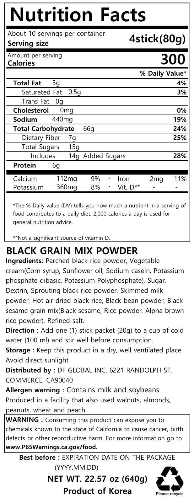 Damtuh Korean Misugaru – Healthy Black Grain Drink, 40 Sticks (20g Each)