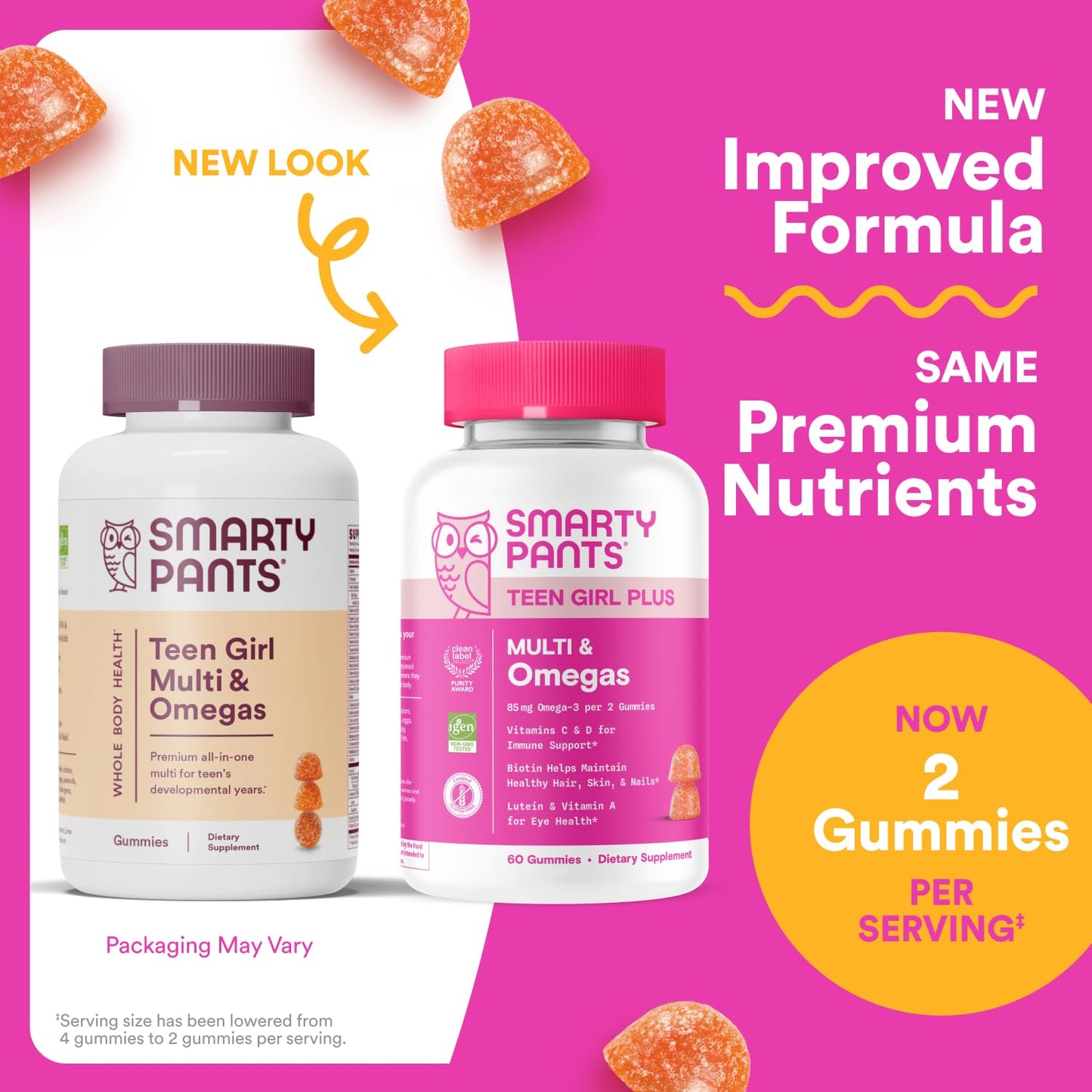 Teen Girl Daily Gummies – SmartyPants Multivitamin with Omega-3, A–K, and Biotin (60 ct)