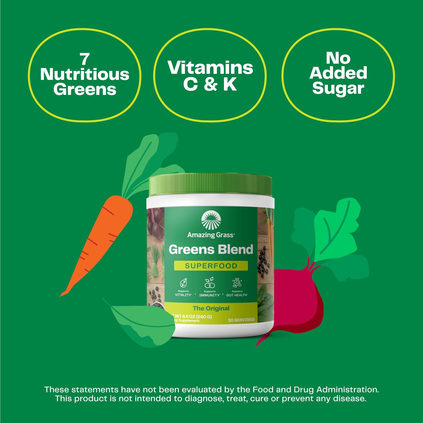 Daily Greens Powder by Amazing Grass – Spirulina, Chlorella & Beet Root Blend (30 ct)