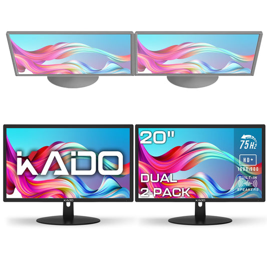 Kado E20 Dual Series – 20" HD+ Monitors, 75Hz, Built-in Speakers, HDMI/VGA