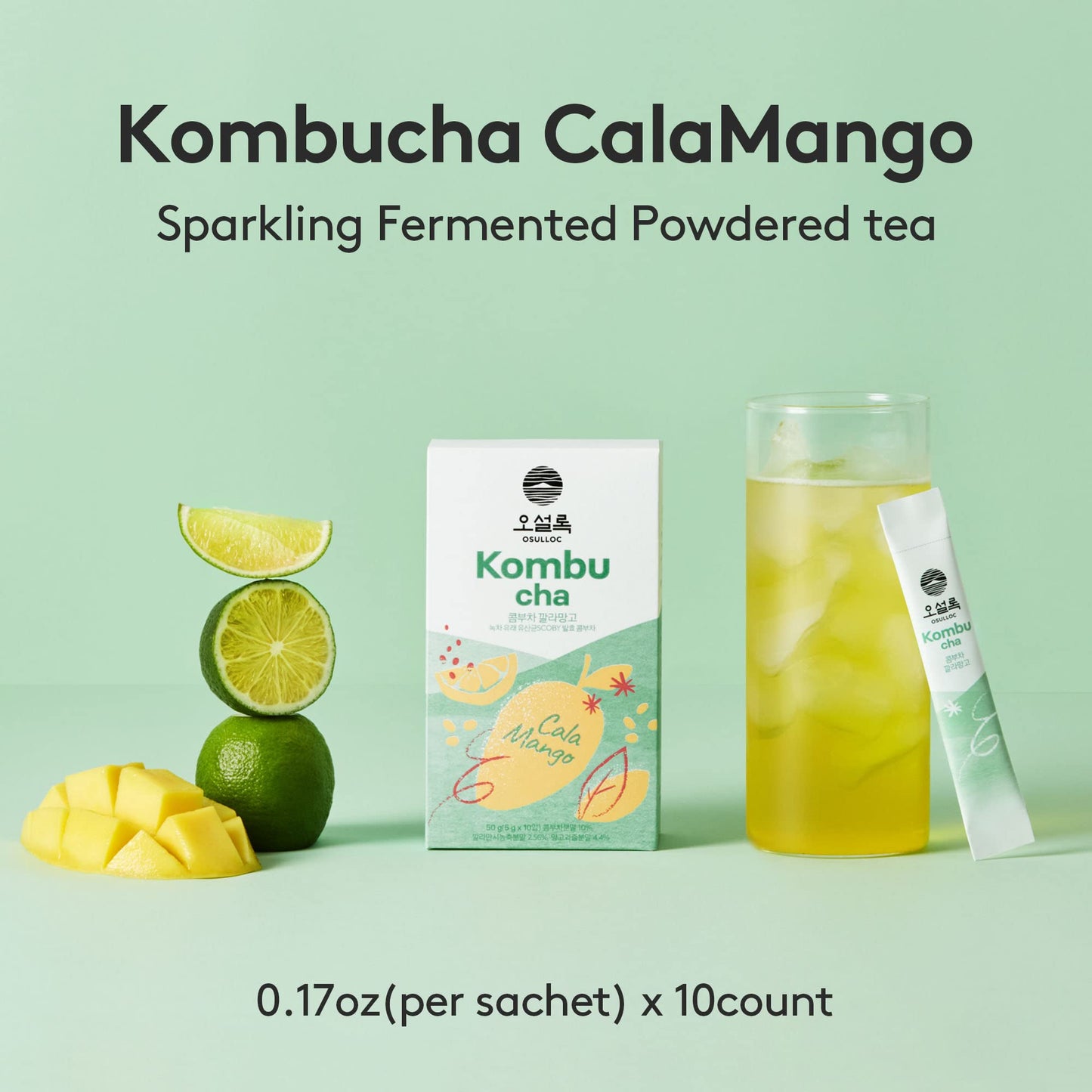 OSULLOC Calamango Kombucha – Sparkling Calamansi & Mango Tea Powder, 10 Sticks