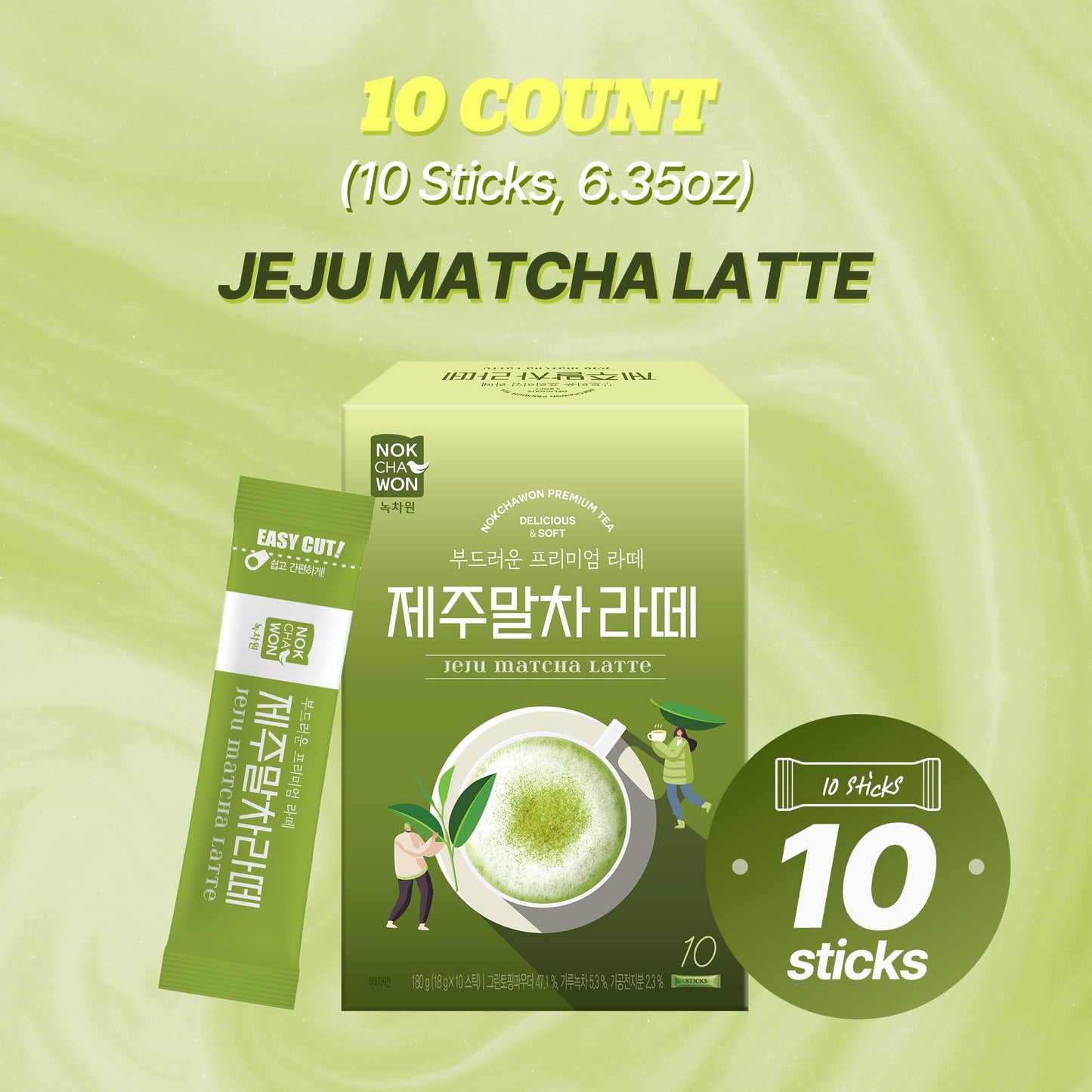 Nokchawon Jeju Matcha Latte Sticks – Creamy Sweet Green Tea with Jeju Matcha, 10 Count