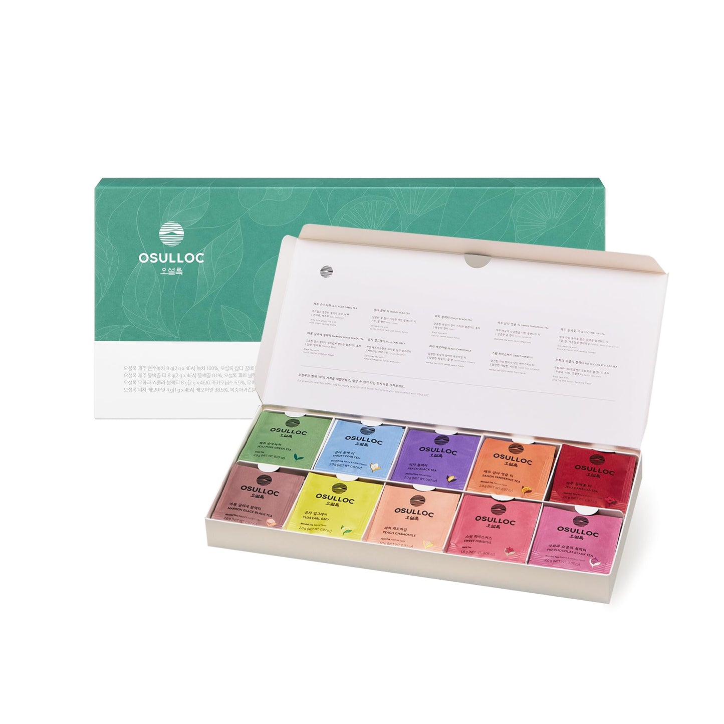 OSULLOC Premium Tea Collection – 40 Organic Bags from Jeju (10 Flavors)