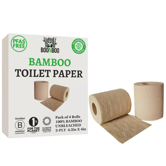 BOONBOO Bamboo Toilet Paper, 3-Ply Unbleached, 4 Rolls
