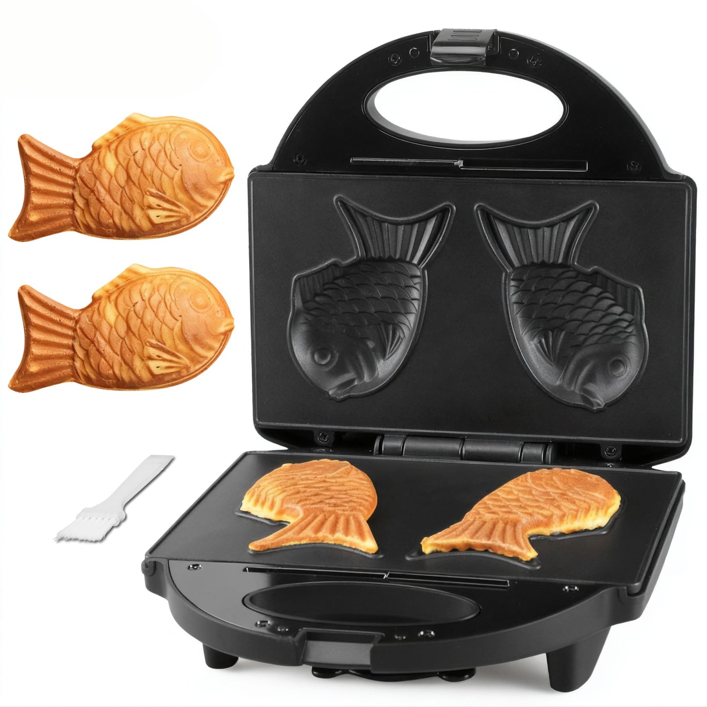 Electric Taiyaki Maker, Non-Stick Fish Shaped Waffle Iron Pan with Recipe