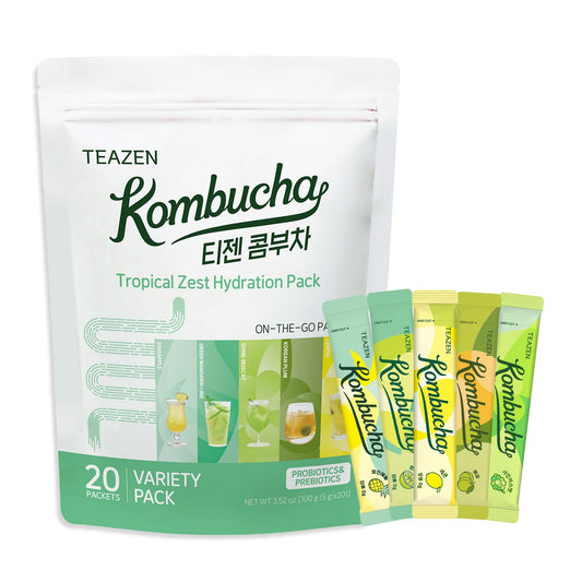 TEAZEN Kombucha Variety Pack – 5 Fruity Flavors (20 Sticks)