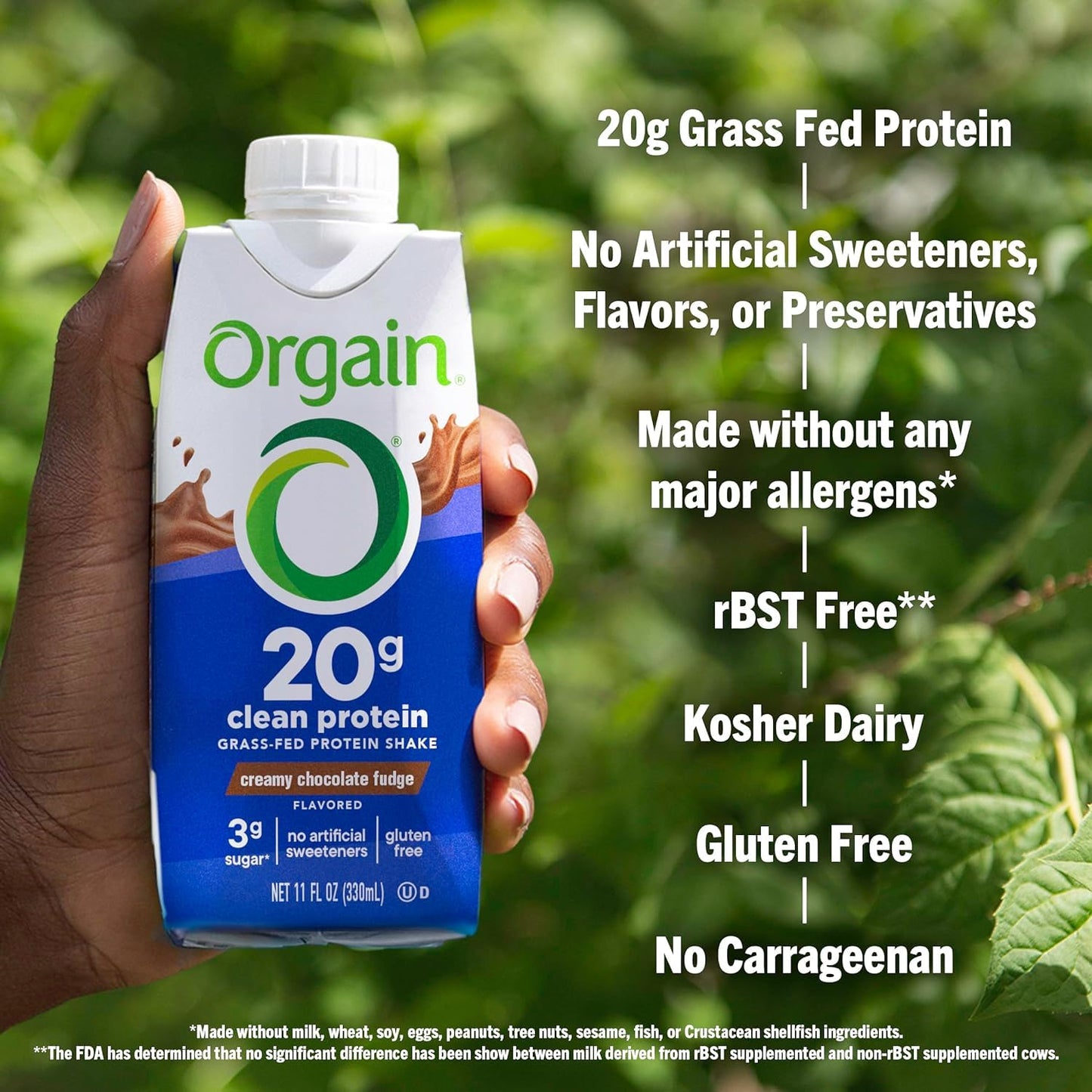 Orgain Clean Protein Shake 20g – Grass-Fed Whey, Creamy Chocolate Fudge, 11oz, 12-Pack