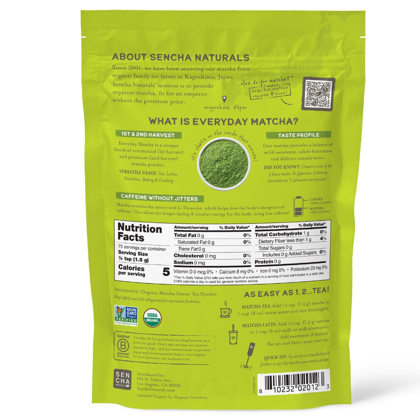SEN CHA Organic Matcha Powder – Culinary & Ceremonial Grade (4oz)