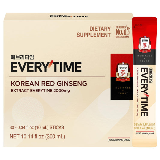 Jung Kwan Jang Everytime – Korean Red Ginseng Energy Sticks (2000mg, 30 Sticks)