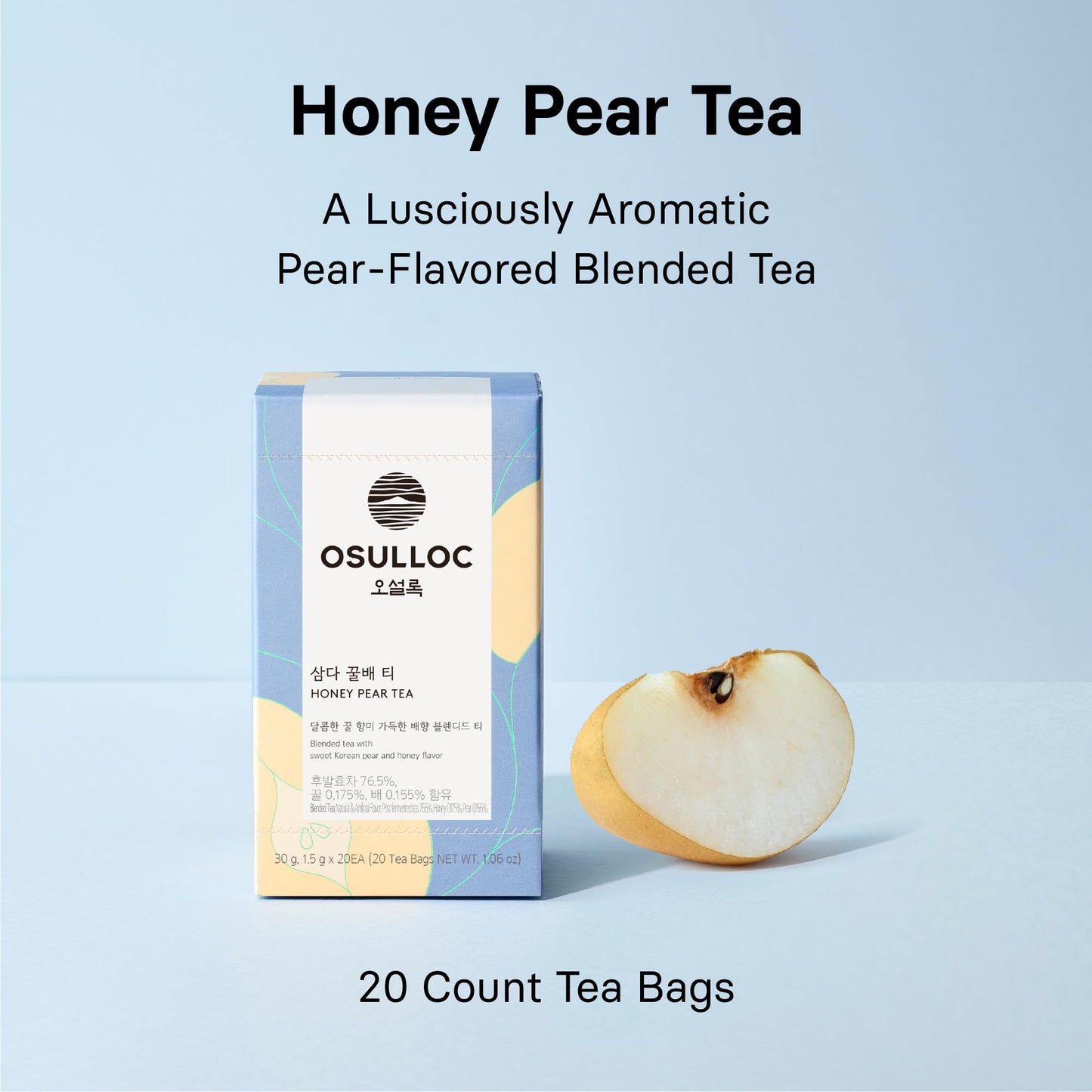 OSULLOC Green Tea Milk Spread (7.05 oz, 200g) & Honey Pear Tea (20 count, 1.06 oz)