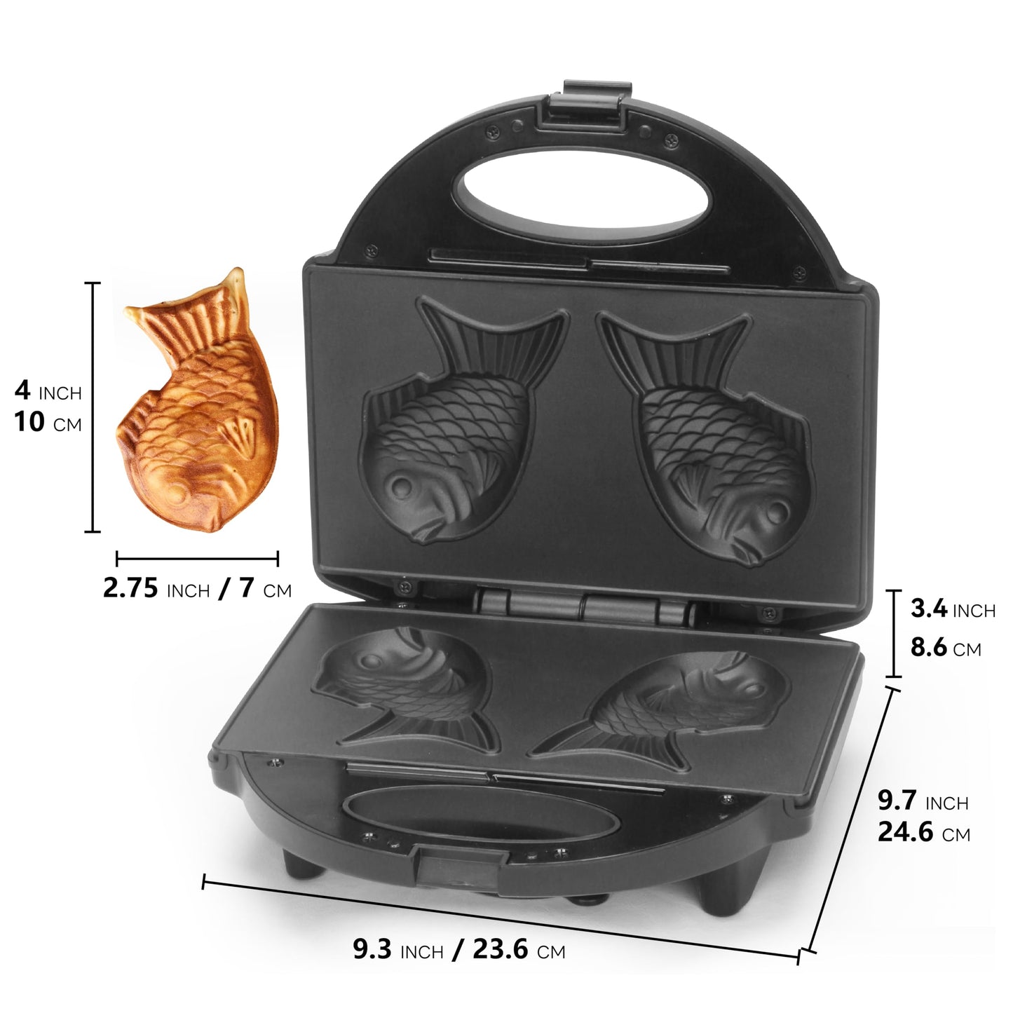 Electric Taiyaki Maker, Non-Stick Fish Shaped Waffle Iron Pan with Recipe