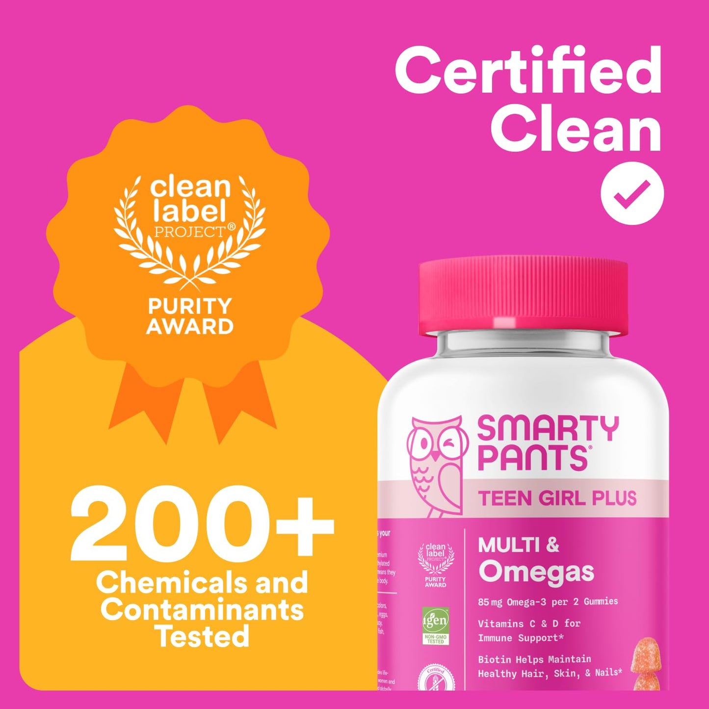 Teen Girl Daily Gummies – SmartyPants Multivitamin with Omega-3, A–K, and Biotin (60 ct)