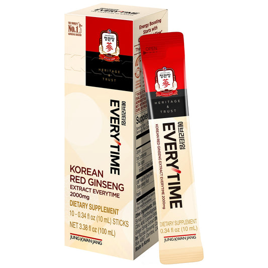 Jung Kwan Jang Everytime – Korean Red Ginseng Energy Sticks (2000mg, 10 Sticks)