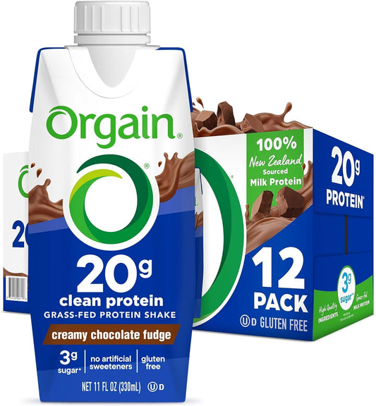 Orgain Clean Protein Shake 20g – Grass-Fed Whey, Creamy Chocolate Fudge, 11oz, 12-Pack