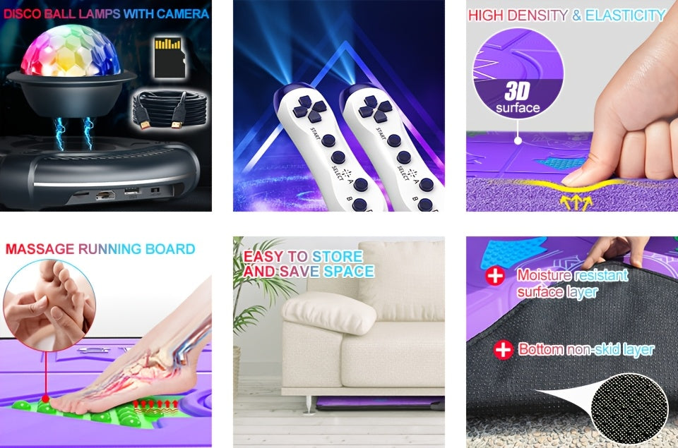 Double Dance Mat USB Step Pad for Kids & Adults w/ Camera Tracking, TV Fitness Game