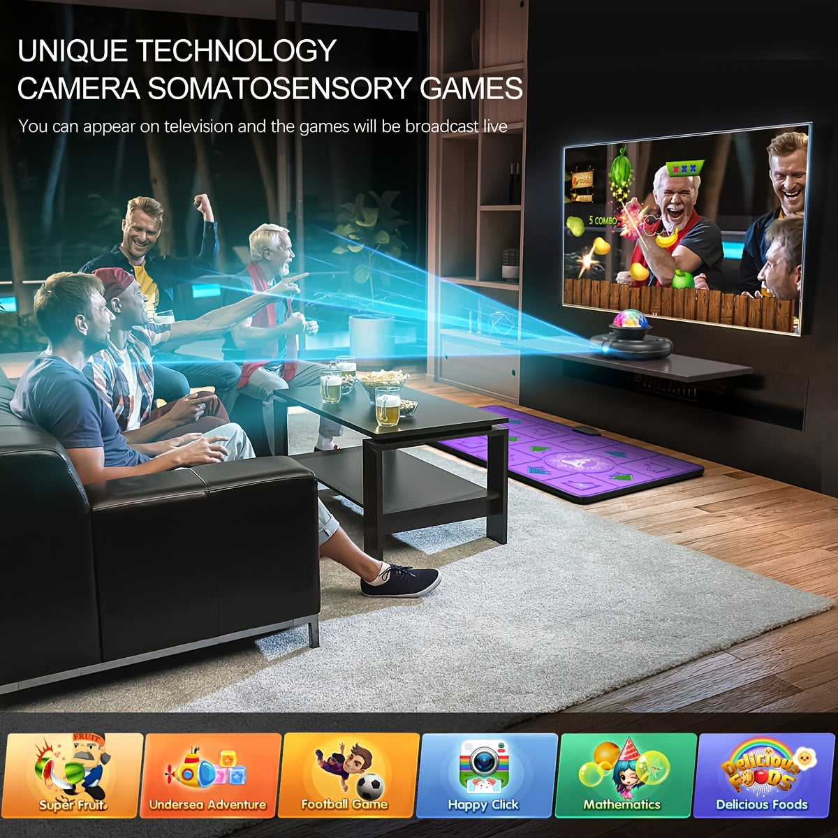 Double Dance Mat USB Step Pad for Kids & Adults w/ Camera Tracking, TV Fitness Game