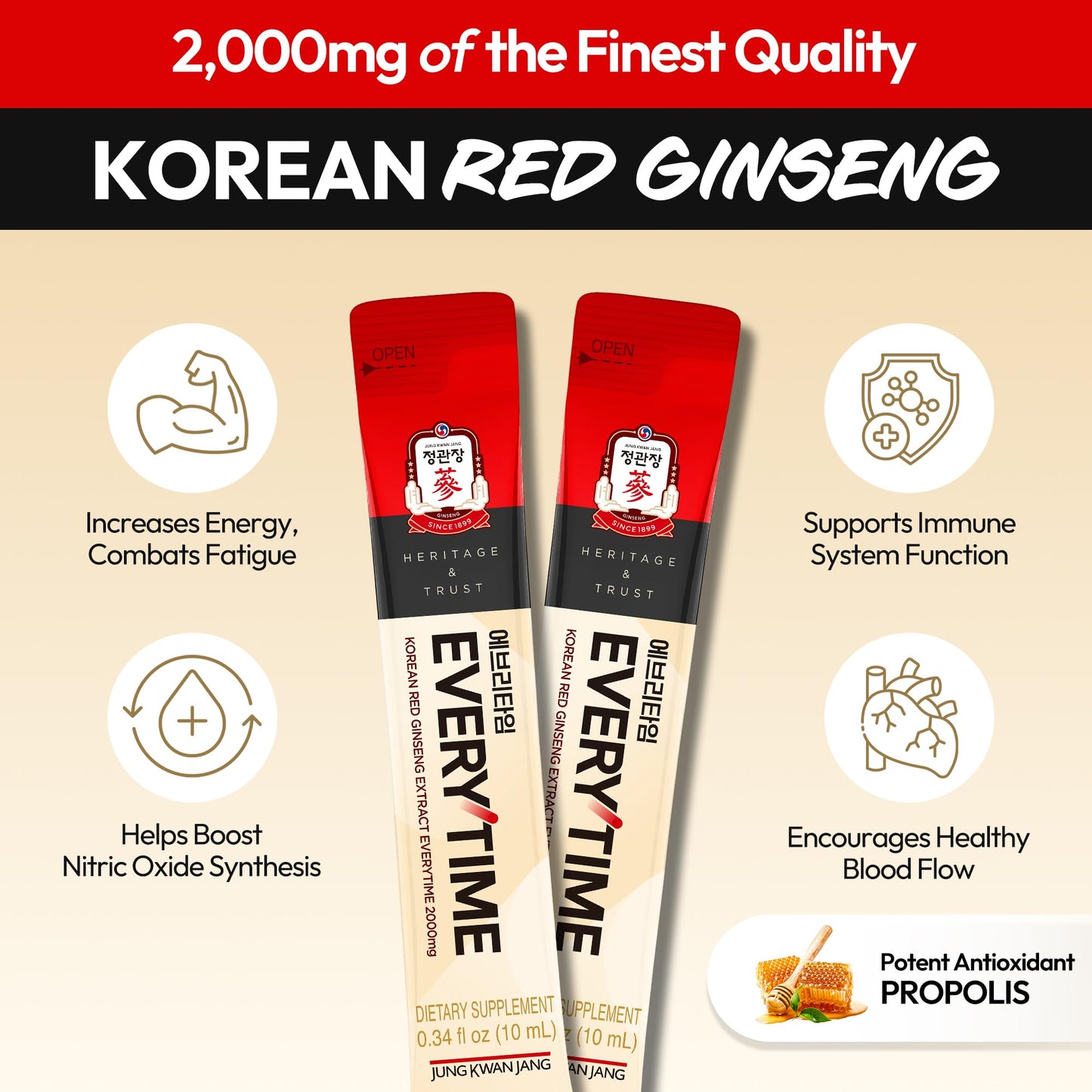 Jung Kwan Jang Everytime – Korean Red Ginseng Energy Sticks (2000mg, 10 Sticks)