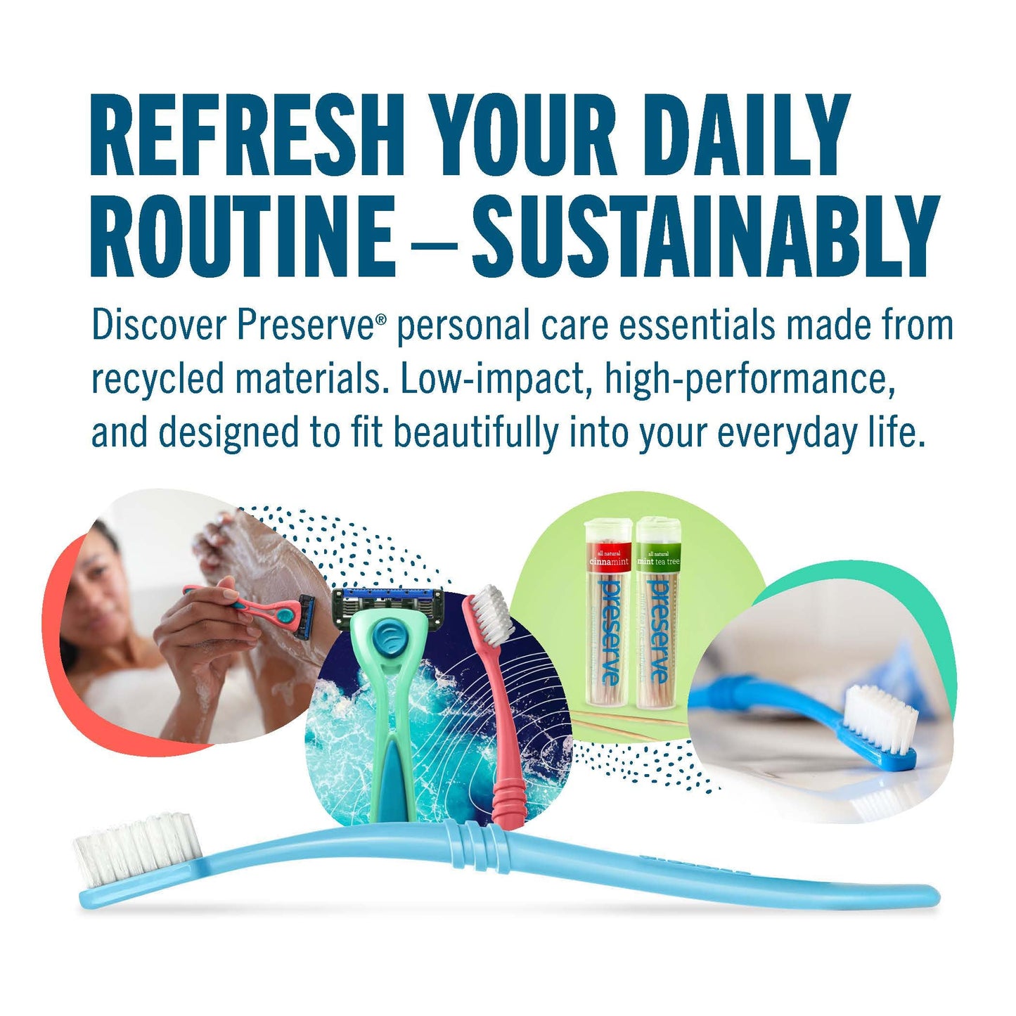 Preserve POPi Shave 5 Razor System Made with Recycled Ocean Plastic and 5-blade cartridge, Neptune Green