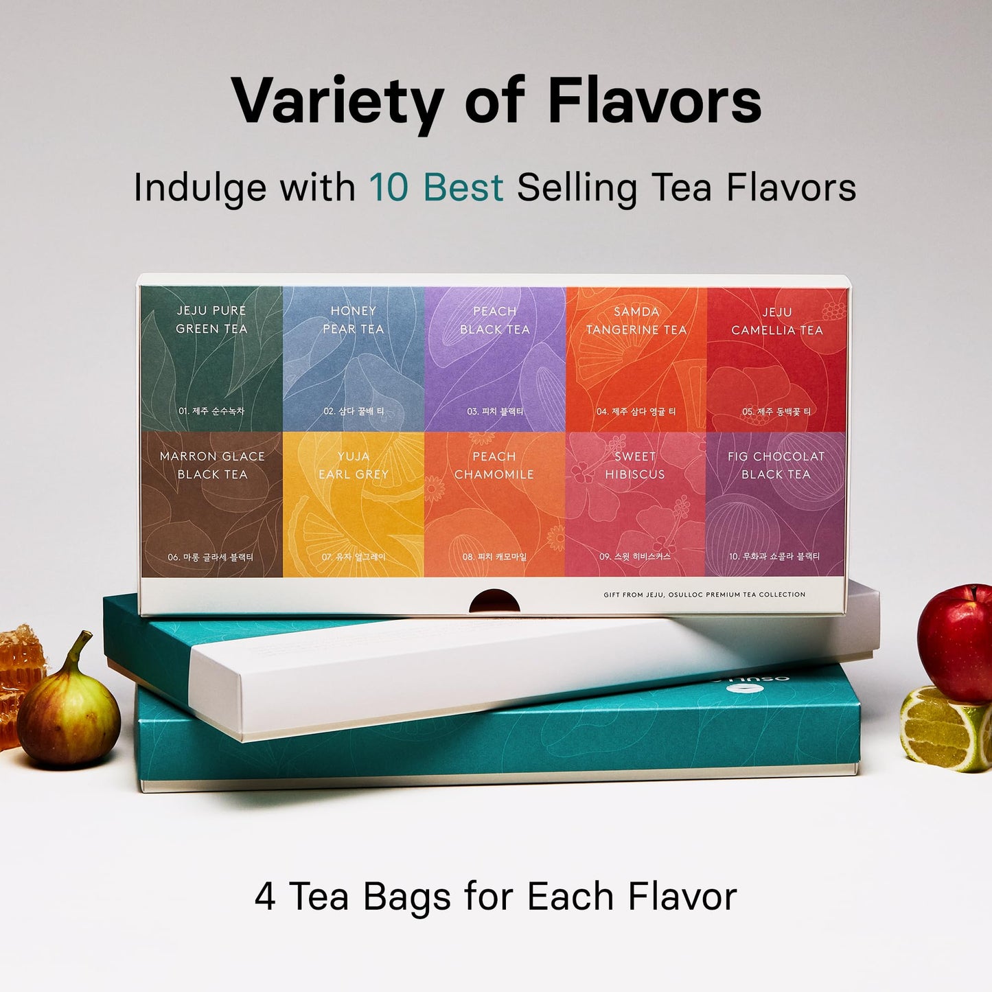 OSULLOC Premium Tea Collection – 40 Organic Bags from Jeju (10 Flavors)