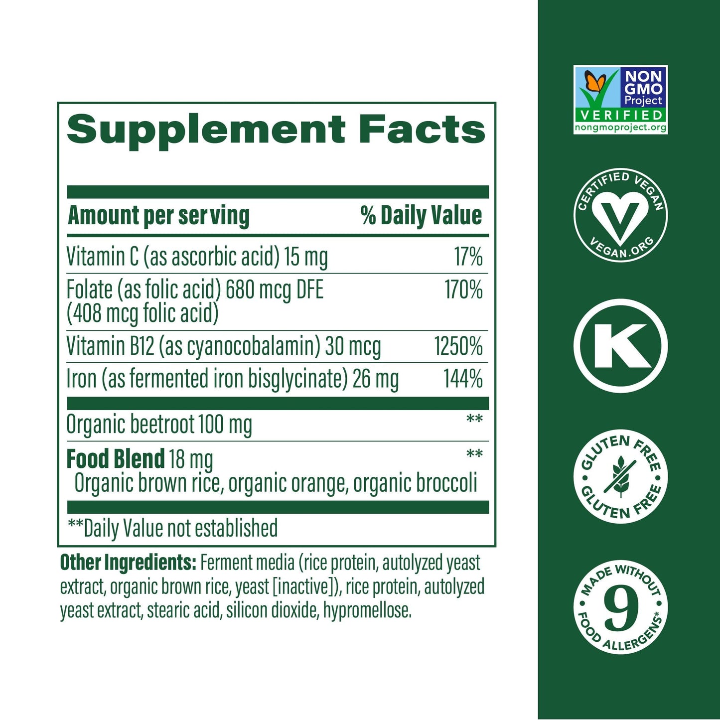MegaFood Blood Builder Minis – Iron + B12, C & Folic Acid (72 Vegan Tablets)