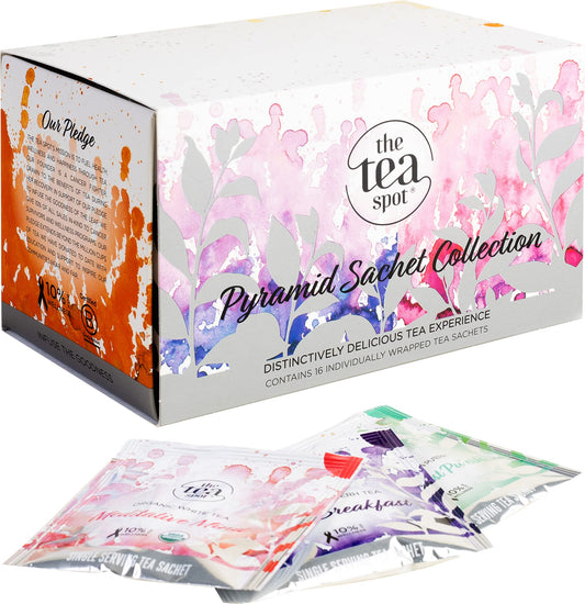 The Tea Spot – Loose Leaf Tea Sampler (Pyramid Sachets, 16 Count)