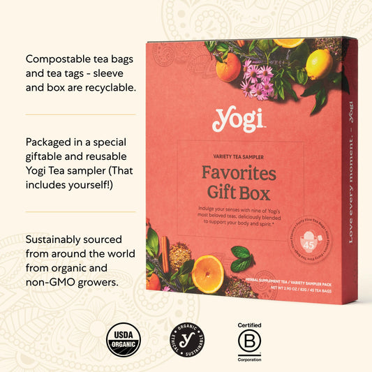Yogi Organic Wellness Tea Gift Box – 45 Assorted Herbal, Green & Black Bags