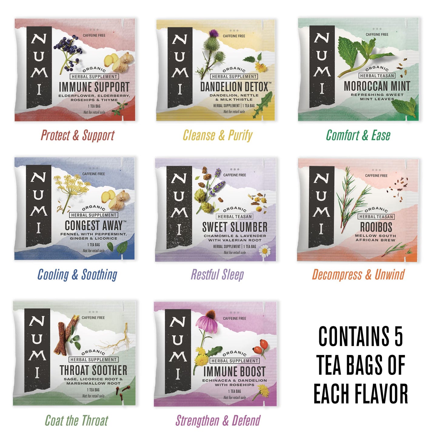 Numi Organic Tea – Self-Care Herbal Tea Sampler Gift Set, 40 Assorted Bags