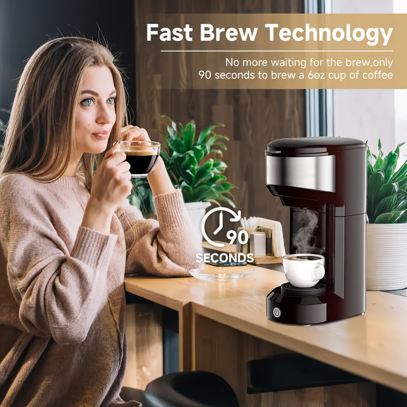 Single-Serve Coffee Maker – For K-Cup & Ground Coffee, Built-in Water Tank, Compact Brewer
