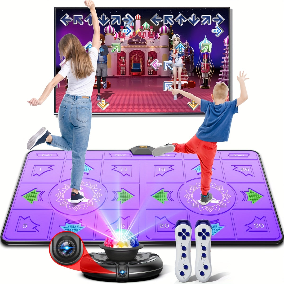 Double Dance Mat USB Step Pad for Kids & Adults w/ Camera Tracking, TV Fitness Game