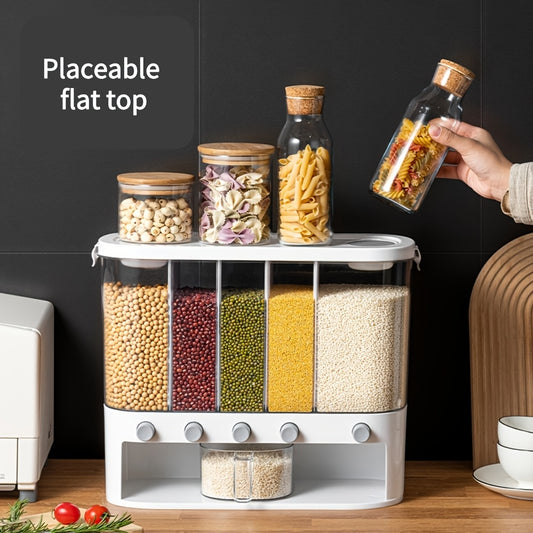 Large Airtight Rice Dispenser 5-Compartment Grain Storage Container Kitchen