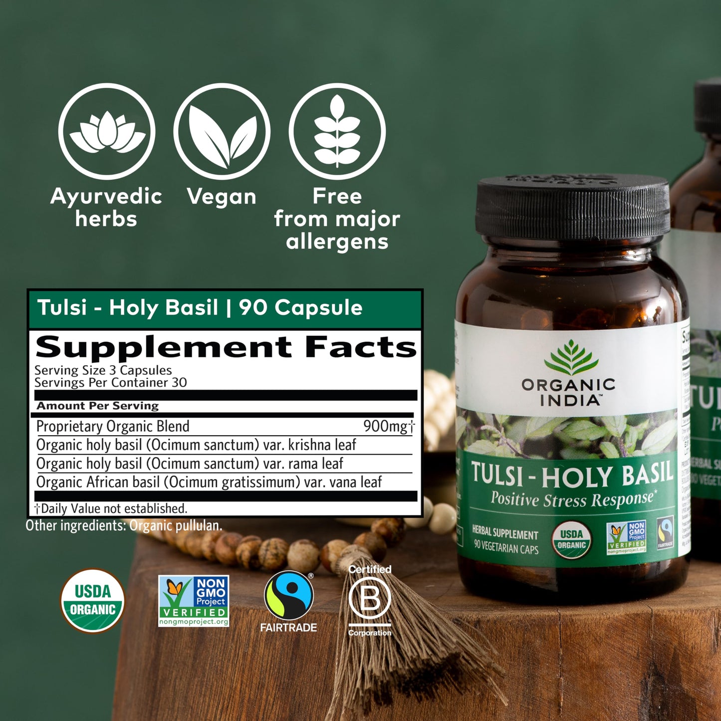 ORGANIC INDIA Tulsi Capsules – Holy Basil for Immunity & Stress (90 ct)