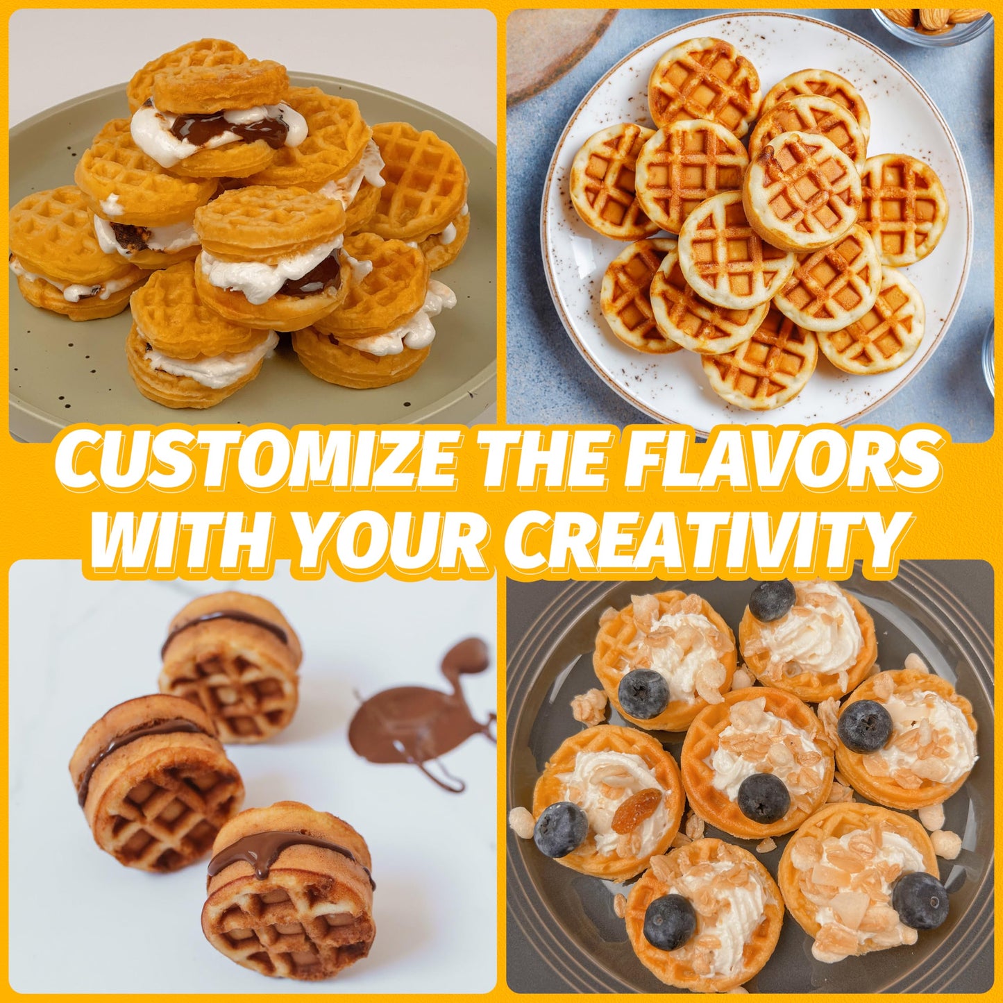 FineMade Mini Waffle Maker, Non-Stick Mini Waffle Iron, Makes 8×2" Tiny Bites