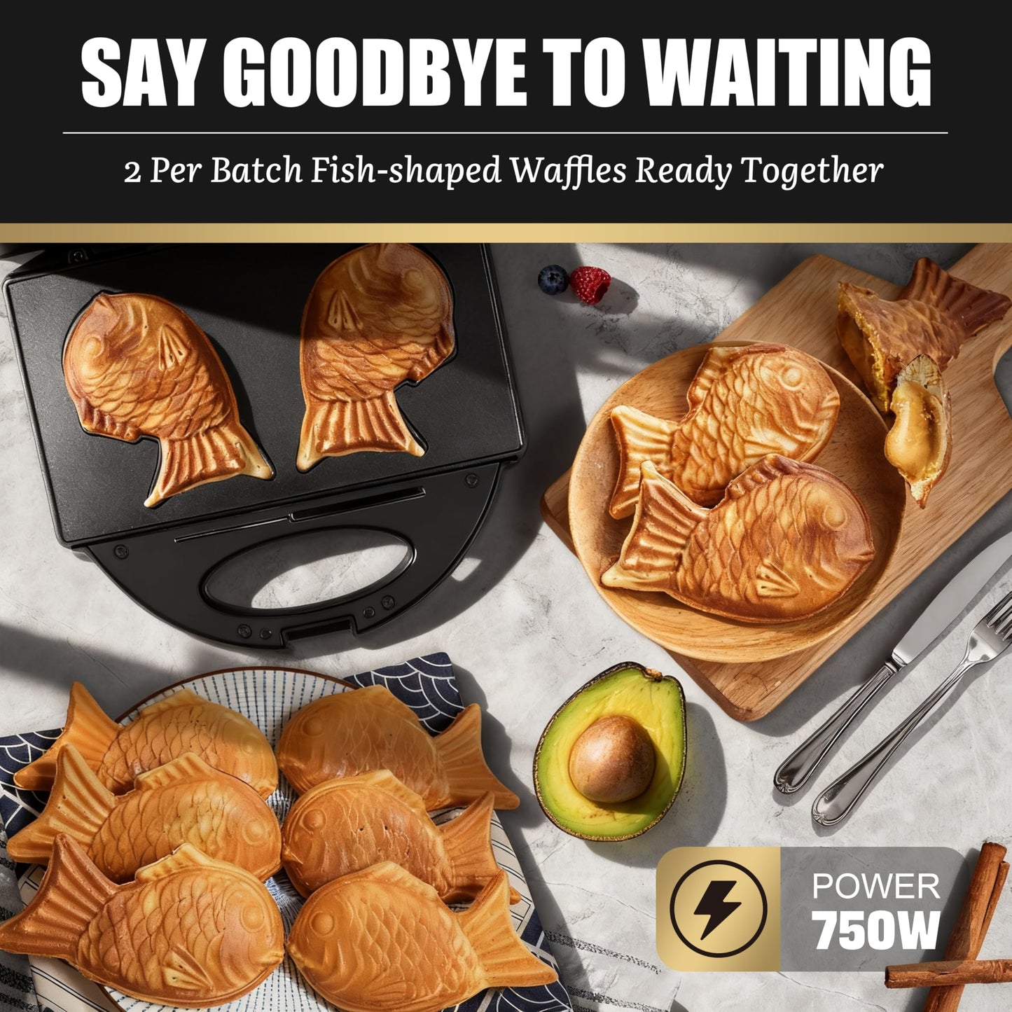 Electric Taiyaki Maker, Non-Stick Fish Shaped Waffle Iron Pan with Recipe