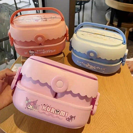 Sanrio Kuromi Bento Lunch Box with Cutlery – Large Capacity, Cute Anime 2-Tier, Portable for School, Office, Gift for Collectors