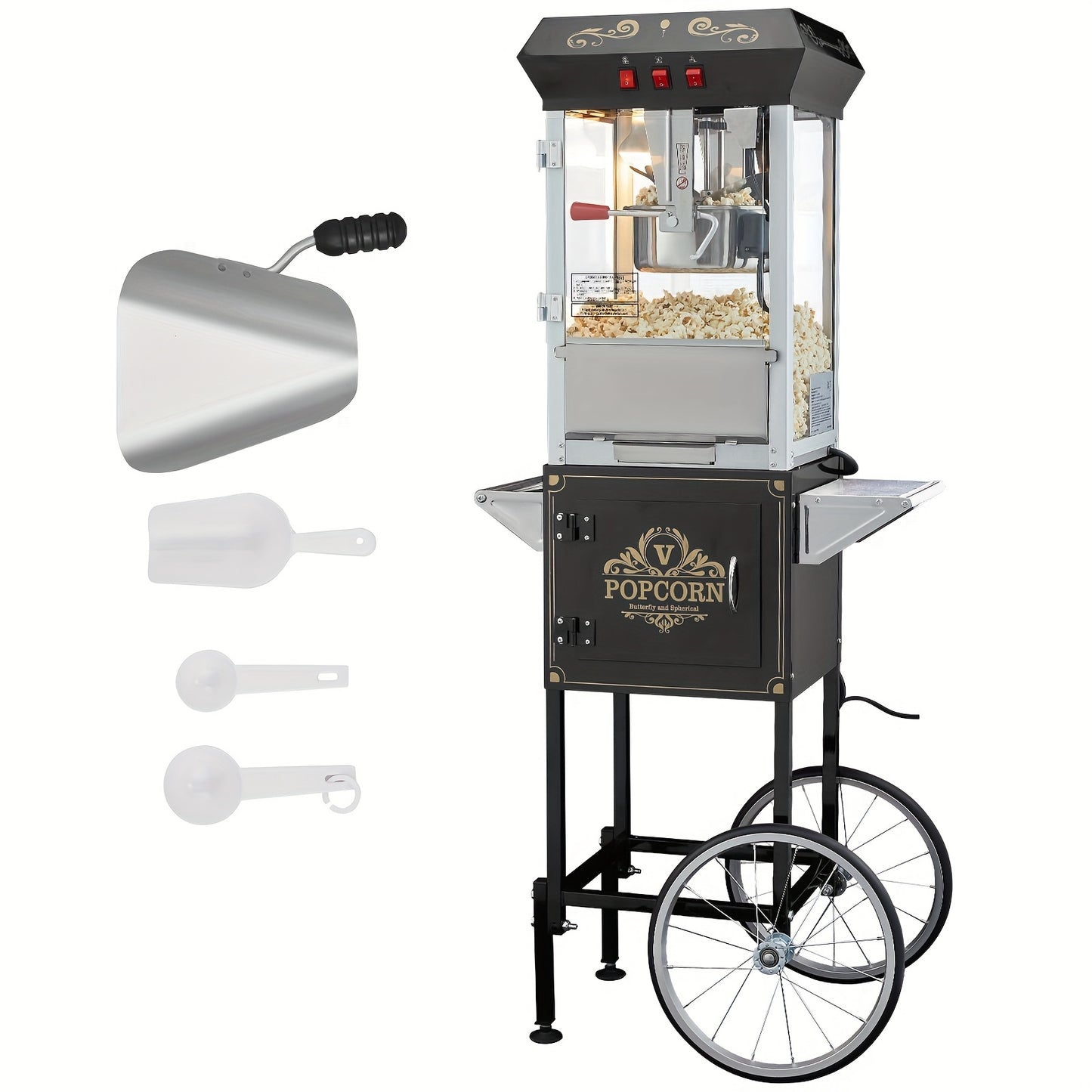 Happybuy Popcorn Popper Machine with Cart, 8 Oz Kettle, 48 Cups, 850W, Black