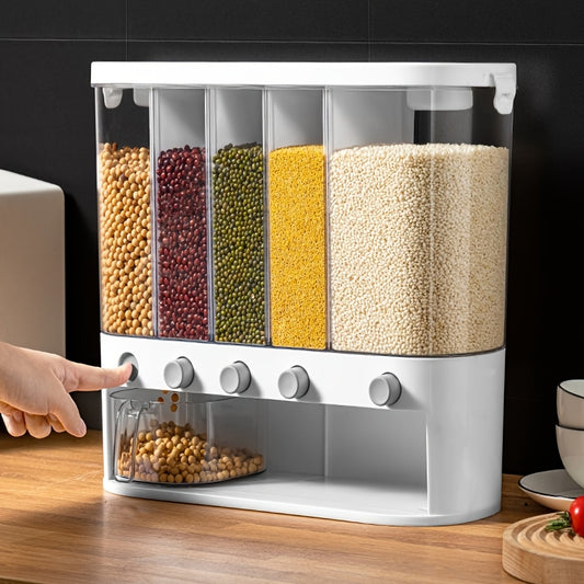 Large Airtight Rice Dispenser 5-Compartment Grain Storage Container Kitchen