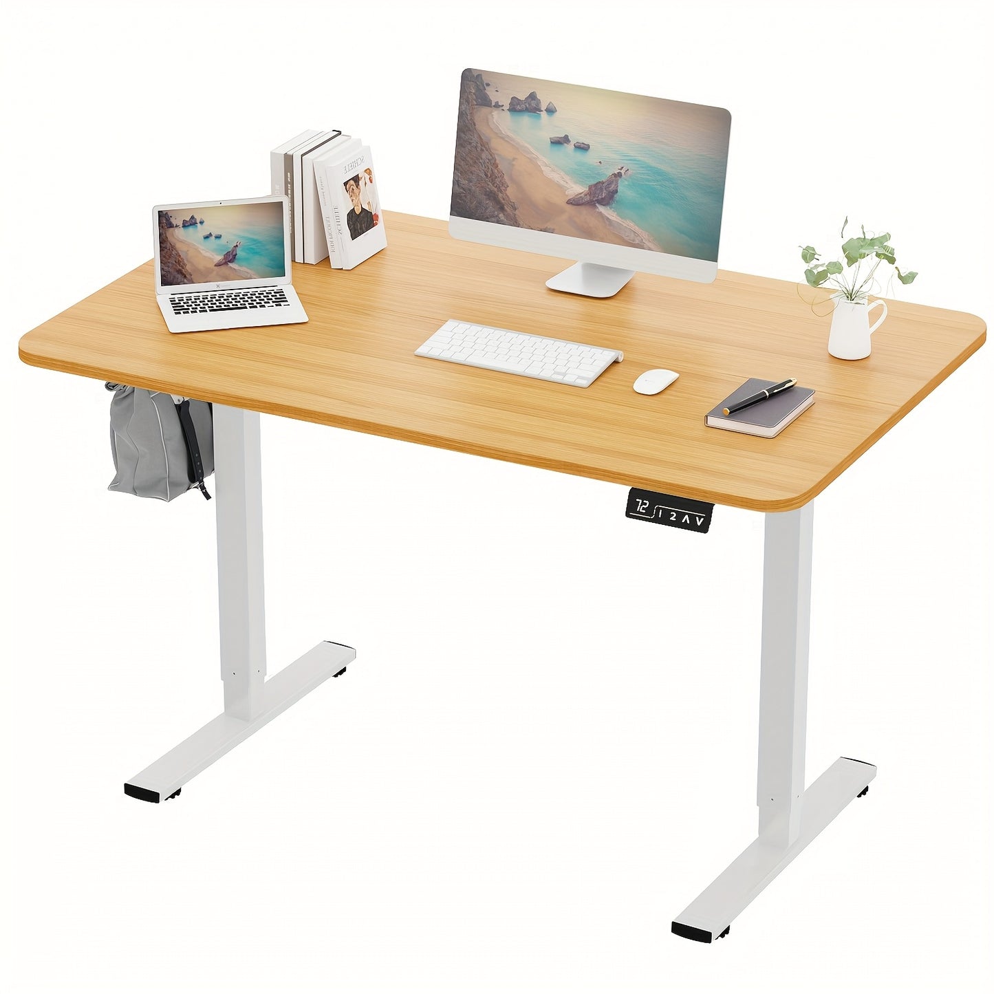 Adjustable Electric Standing Desk | Sit-Stand Office Desk with Memory Height, Metal Frame & Hook – Home, Study, Gaming