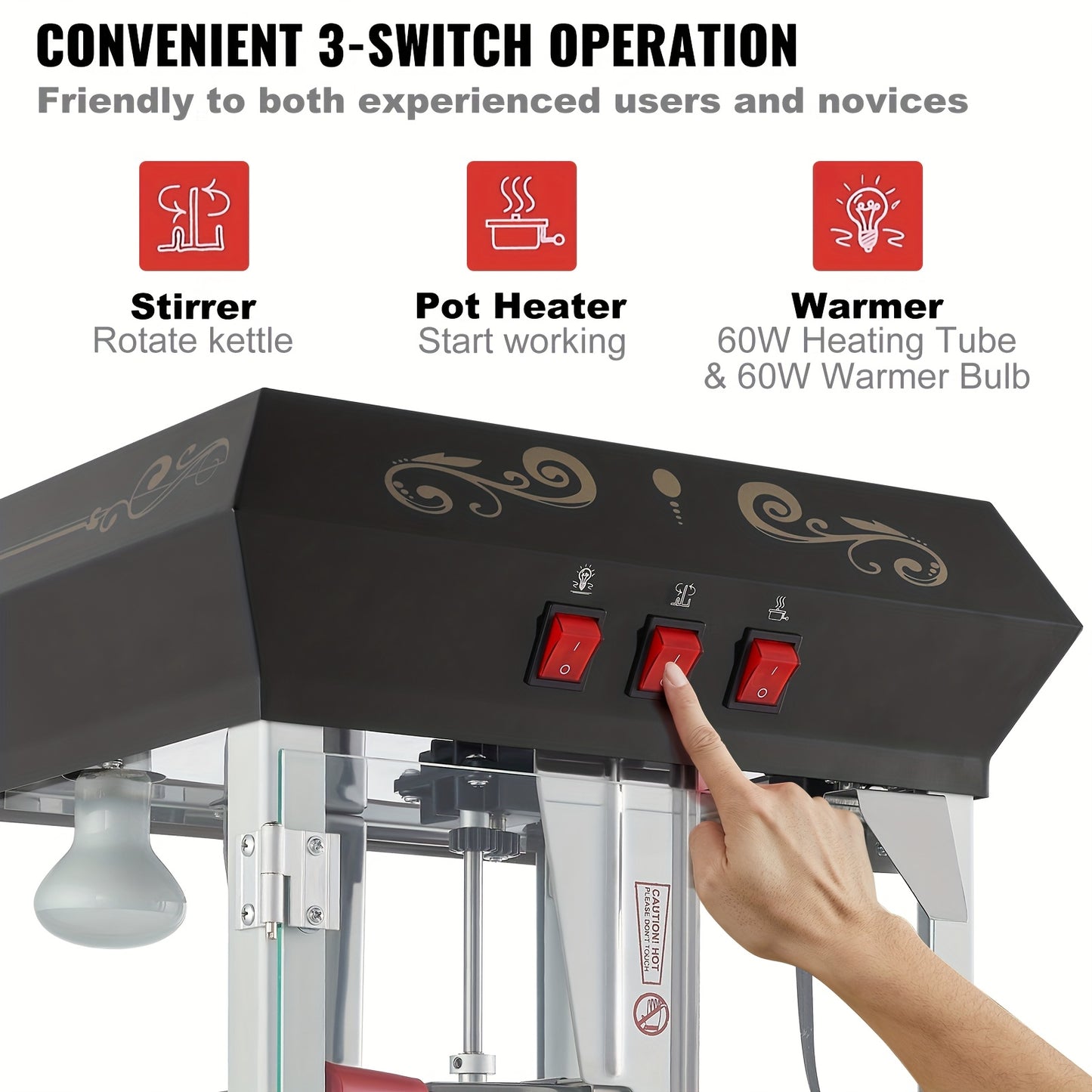 Happybuy Popcorn Popper Machine with Cart, 8 Oz Kettle, 48 Cups, 850W, Black
