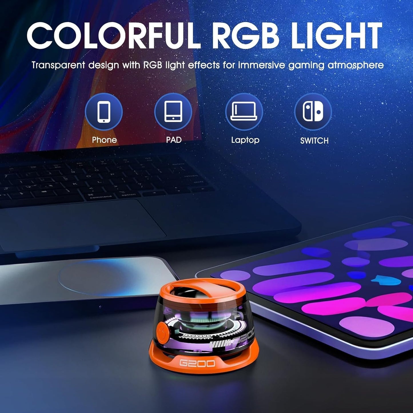 Portable Magnetic Mini Bluetooth Speaker RGB Lights, Phone Stand, Dual Bass, USB-C
