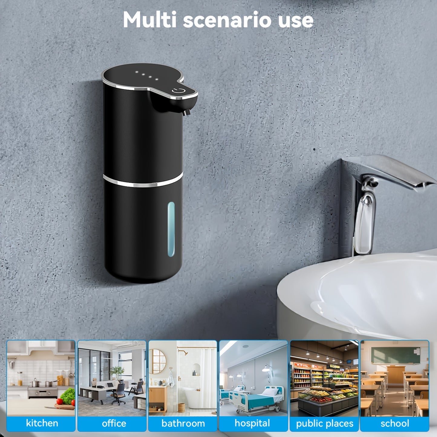 Automatic Touchless Foaming Soap Dispenser – 13.5oz, USB Rechargeable, 4-Level Adjustable