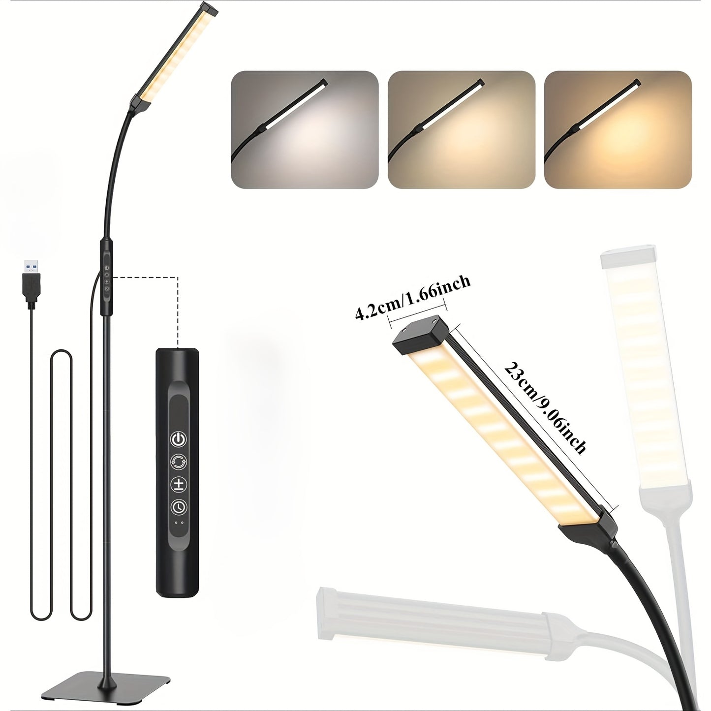 LED Floor Lamp Dimmable Reading Light 3 Color Modes 10 Brightness with Gooseneck