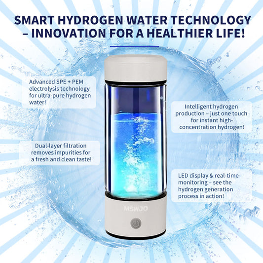 MSWJO Advanced Hydrogen Water Bottle – 420ml Portable Ionizer for Healthy Hydration